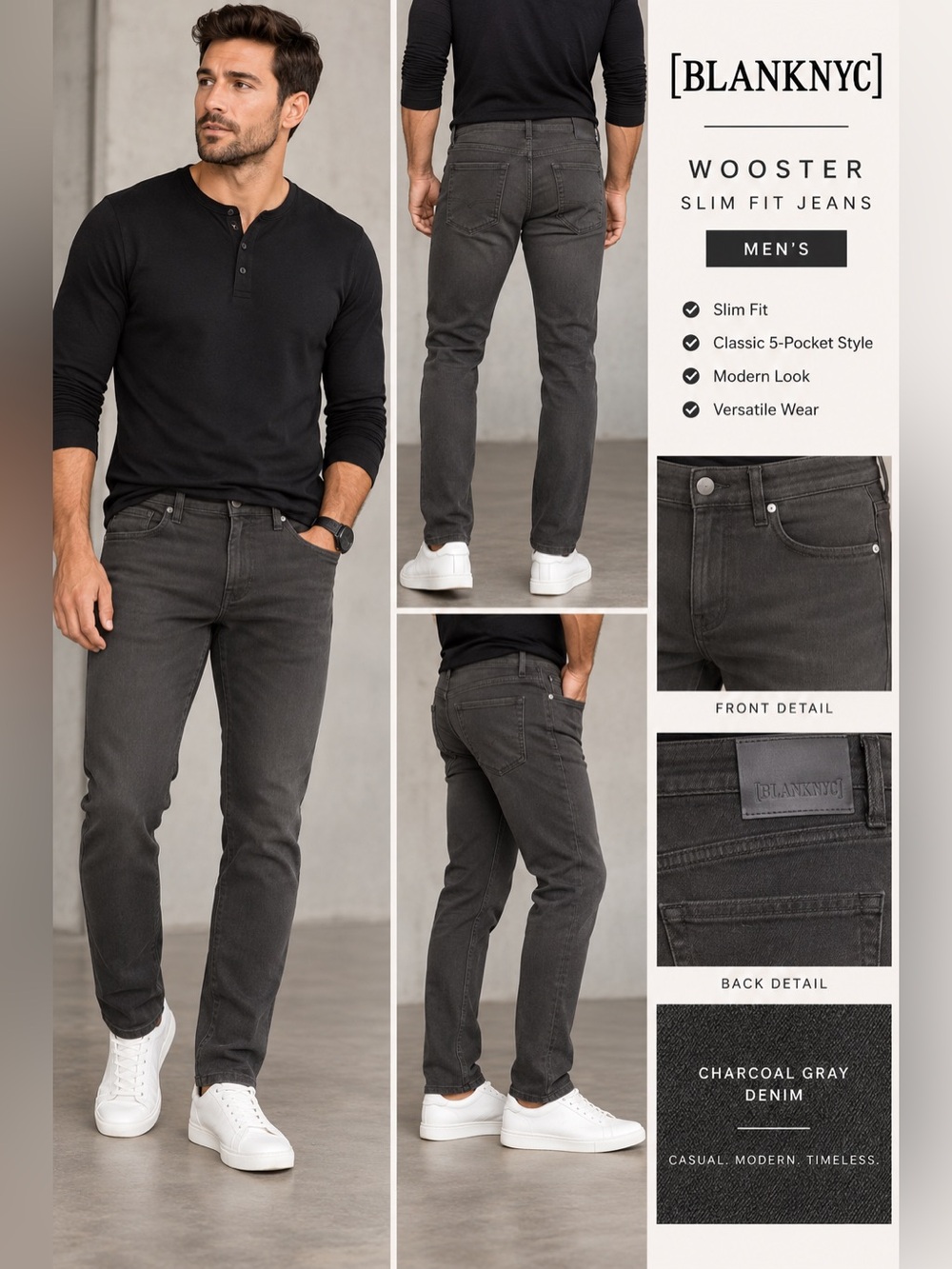 BLANKNYC Wooster Men’s Slim Fit Jeans Size 29 – Charcoal Gray